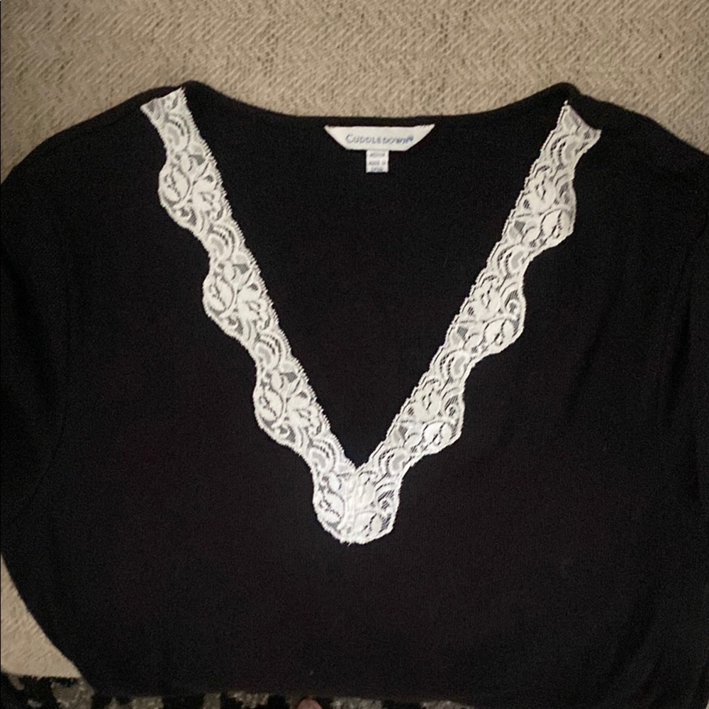 Cuddle down Black 2 piece pj with White Lace Trim
